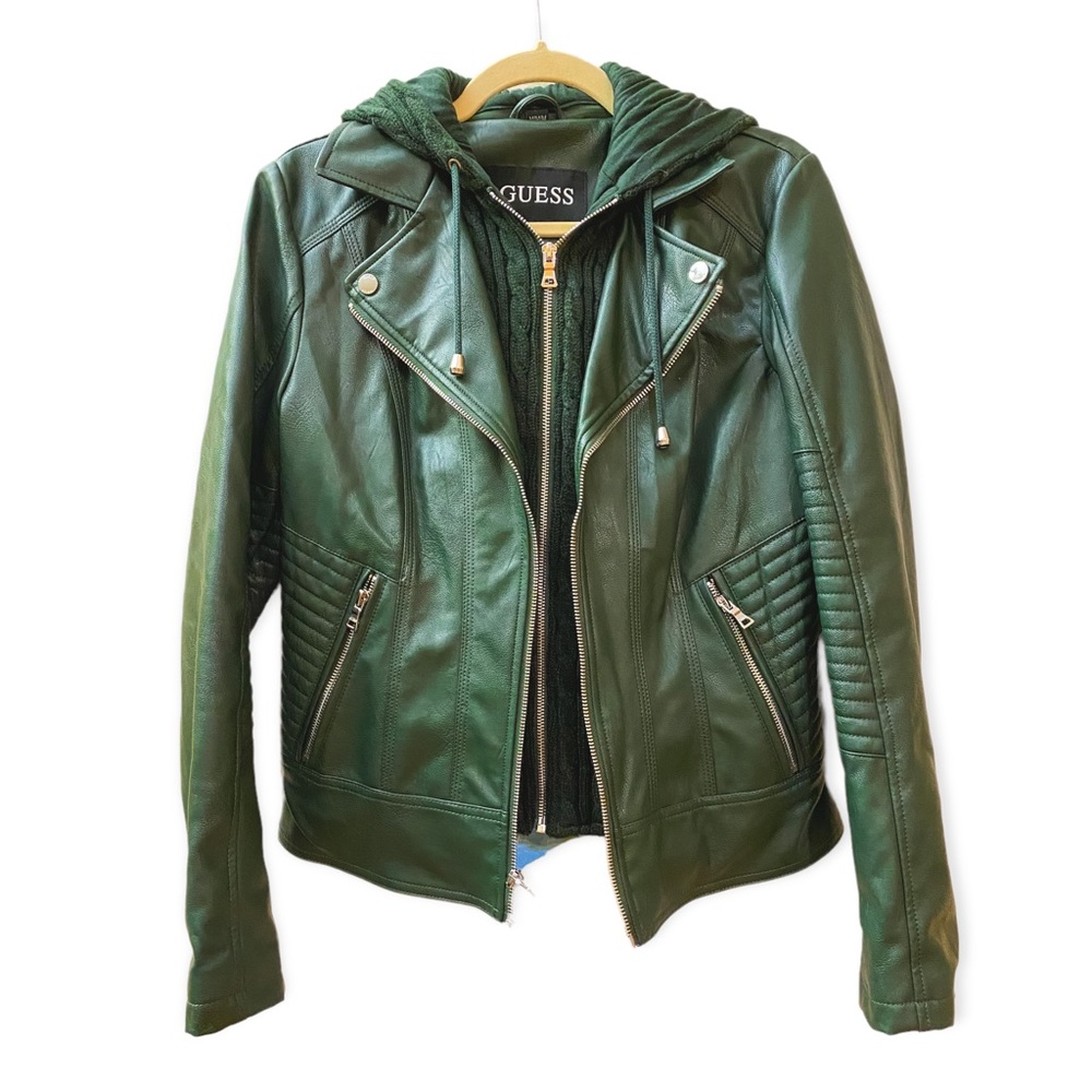 NEW GUESS Hooded Faux Leather Moto Jacket